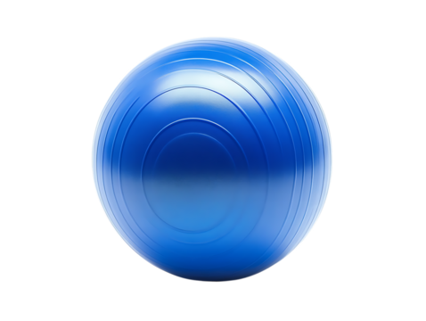 A bright blue exercise ball with textured lines for grip isolated on transparent background - Powered by Adobe