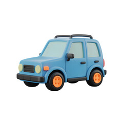 Fototapeta premium A cute blue cartoon suv with orange wheels isolated on transparent background