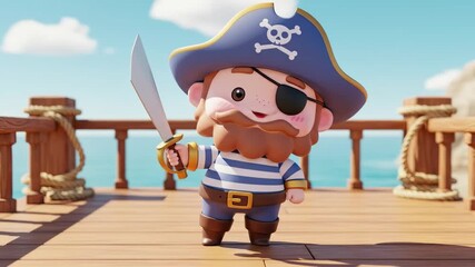 Pirate Boy holding a tiny sword and smiling. International Talk Like a Pirate Day