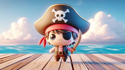 Pirate Boy holding a tiny sword and smiling. International Talk Like a Pirate Day