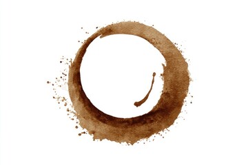 Coffee stain, circular, and organic.  A rich brown, coffee ring against white background