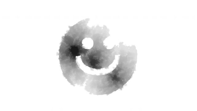Smiling face appearing as if ink has bled onto paper

