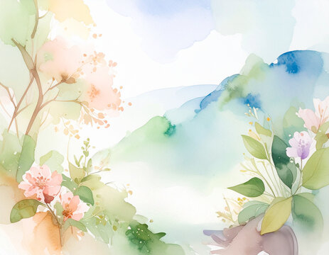 風景画 水彩画テイスト 背景 フレーム-landscape /  watercolor painting / background / frame / Generated image-