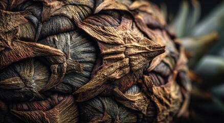 Close-up of a textured, dried, botanical cone