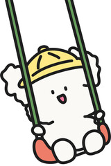 Swinging Puppy Character Illustration, Isolated Background. Fun Playtime Cute Animal Cartoon Artwork