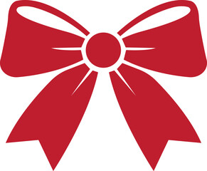 Red ribbon bow icon in flat style, Monochrome gift decoration, Present wrap, holiday ornament, Wedding accessory, Fashion symbol, Graphic design illustration isolated on transparent background.