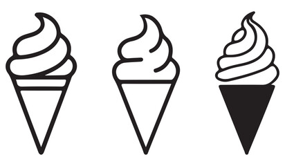 Black and White Ice Cream Cone Icons Vector Set for Design and Logo Use