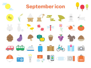 9月のベクターイラストセット：お月見・秋の自然・防災・おでかけ - September Vector Illustration Set: Moon Viewing, Autumn Nature, Disaster Preparedness, and Outing © koxeiryu