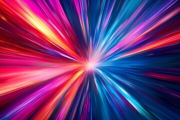 Obraz premium Abstract vibrant background with colorful light rays bursting from the center in dynamic energy, featuring blue, red, and purple tones for celebration and creative design