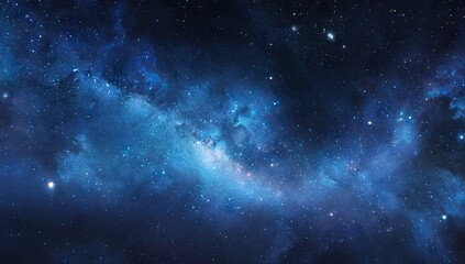 Fototapeta premium Vast expanse of deep space, swirling nebulae in shades of blue and dark. Cosmic clouds and scattered stars