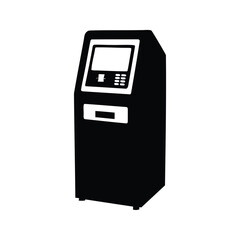 Black automated teller machine isolated on white background in silhouette style vector design