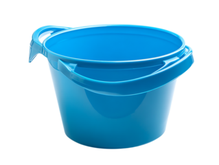 Bright blue plastic bucket with a sturdy handle isolated on transparent background