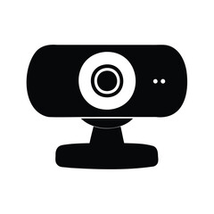 A simple black and white illustration of a webcam on a stand silhouette vector illustration