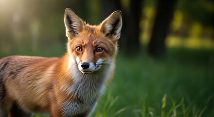 Red Fox in Sunlit Meadow
