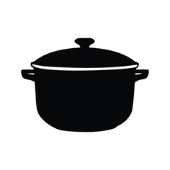 Black silhouette of a cooking pot with a lid and handles vector illustration