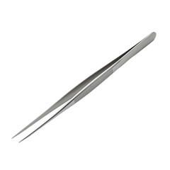 Precision metal tweezers on transparent background