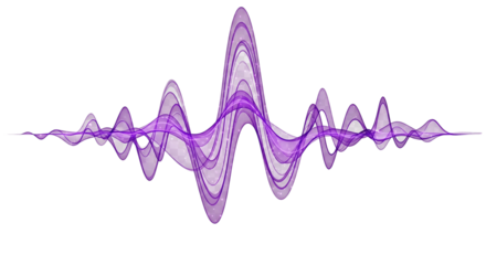 Abstract purple music wave form shape transparent PNG isolated background. Electronic rhythm frequency



