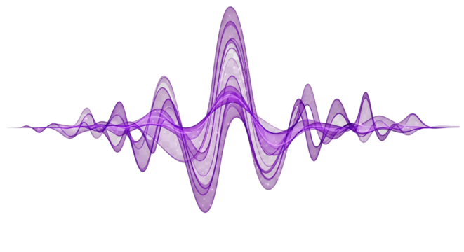 Abstract purple music wave form shape transparent PNG isolated background. Electronic rhythm frequency



