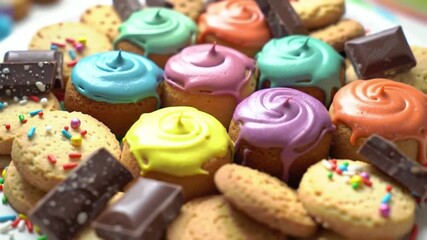 festive dessert platter with assorted cakes cookies and chocolate pieces