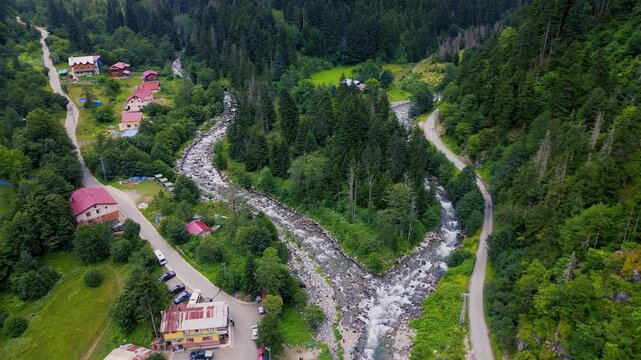 River flowing through green valley near Rize, Turkey