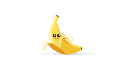 Cute cartoon banana with happy eyes.  Peeling banana with a playful expression