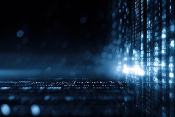 Abstract digital backdrop with glowing binary code