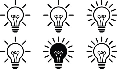 Idea Light Bulb Line Art Icons Set on Transparent Background Creative Concept