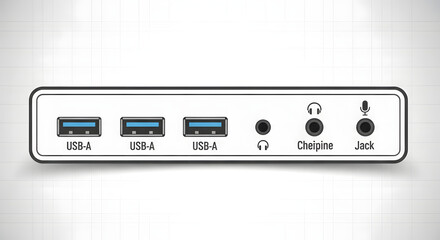 Digital graphic of an external USB data and audio hub expander for connecting multiple devices to a computer
