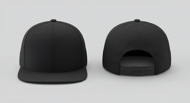 Blank Black Snapback Cap: Front & Back Mockup