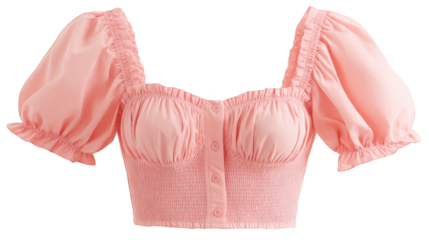 Elegant and stylish pink blouse with dramatic voluminous puff sleeves and a chic puff neckline a modern take on a classic romantic and feminine wardrobe essential for any occasion.