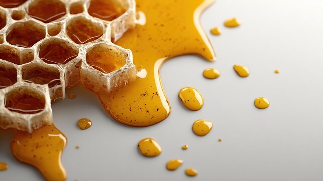 Rayon de miel dore qui s'ecoule d'un nid d'abeilles naturel