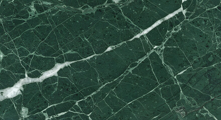 A dark green marble slab is patterned with white veins, reminiscent of natural stone formations and evoking a sense of organic beauty and geological history, presenting a unique textured surface.