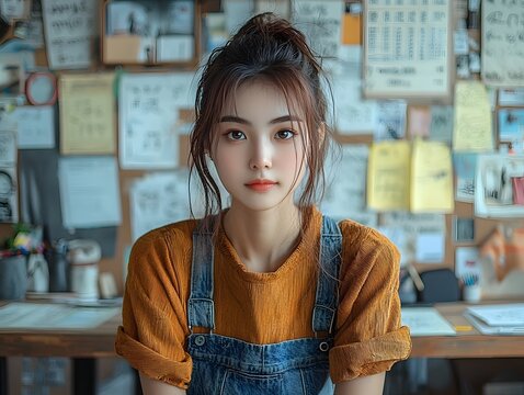 Ambitious student stares at vision board filled with academic and career goals - Powered by Adobe