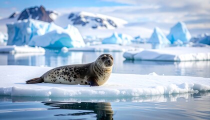 Leopard seal rests on Antarctic ice floe