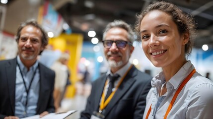 Professionnels souriants lors d'un evenement d'entreprise moderne