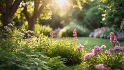 Obraz premium Beautiful Garden with Blurred Summer Background – Soft Focus Free Space for Text