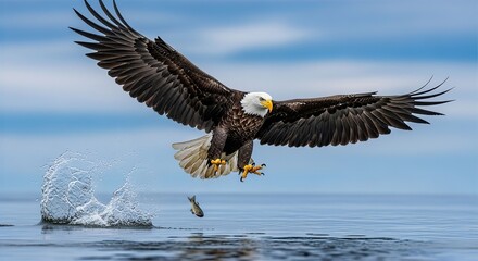 Bald Eagle Catching Fish Mid-Dive