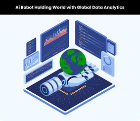 AI Robot Holding World with Global Data Analytics