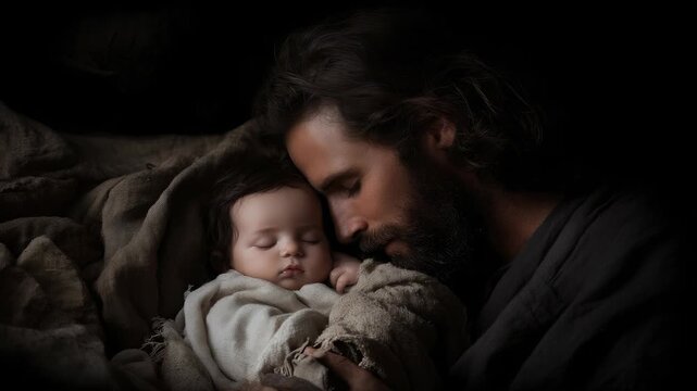 Saint Joseph figure: child Jesus, Christian faith, biblical theology, holy guardian, sacred devotion, divine presence, religious symbol, spiritual path, moral strength, humble guide, blessed belief