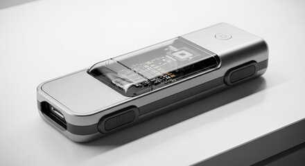 Small handheld DNA sequencer with clean industrial design and copy space