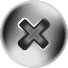 Fototapeta premium Silver sphere with embedded black cross symbolizing rejection, cancel, negative, wrong or delete in digital interfaces, embossed design with transparent background