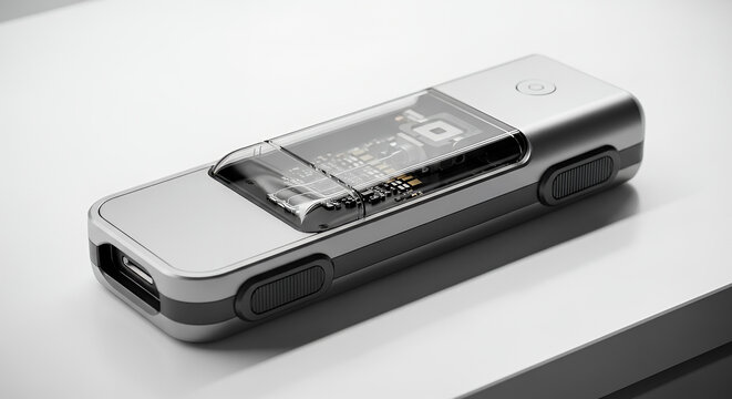 Small handheld DNA sequencer with clean industrial design and copy space