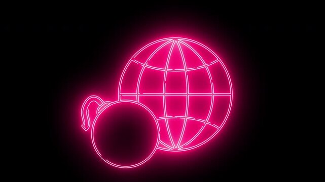 bomb icon and globe icon with neon effect