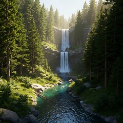 森の奥深く、光と水の交響曲