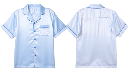 Detailed studio photograph of a classic casual wear garment a crisp white and blue short sleeved polo shirt with a contrasting solid blue collar and placket detail.