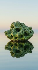 水面に映る緑の奇岩