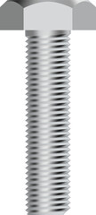 Long metal bolt featuring a helical thread, standing upright against a transparent background, ideal for representing concepts in industry, engineering, and construction