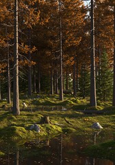 秋の森の静寂と光