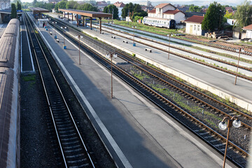 Fototapeta premium top view of old trains