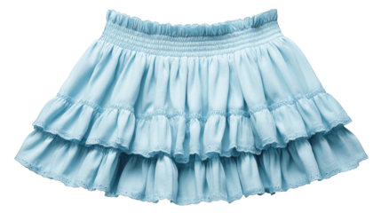 Close up detail of a beautiful azure blue skirt showcasing the fine texture of the fabric and the elegant drape of the garment. The rich color and simple design highlight timeless fashion and style.